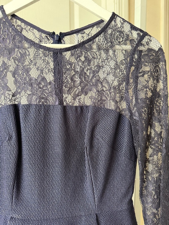 David Meister Navy Lace Long-Sleeve Peplum Sheath Dress - Picture 4 of 12